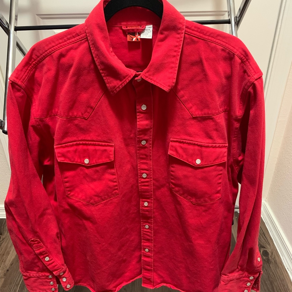 Red Denim Button Up